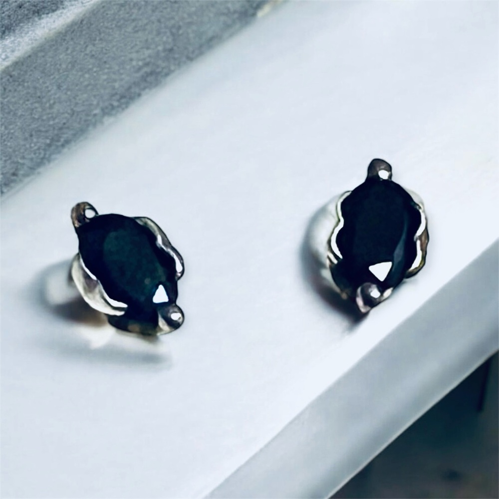 Vintage Sterling Silver Marquise Sapphire Earrings